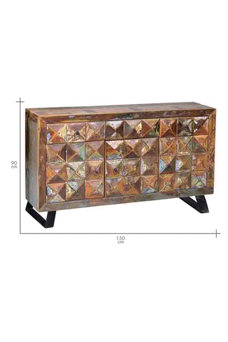 Buffet 3 portes - Naturel et argenté - Structure en bois recyclé - 150 x 90 x 40 cm