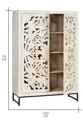 Meuble de rangement 2 portes - Blanc et noir - Structure en bois de manguier - 110 x 40 x 160 cm