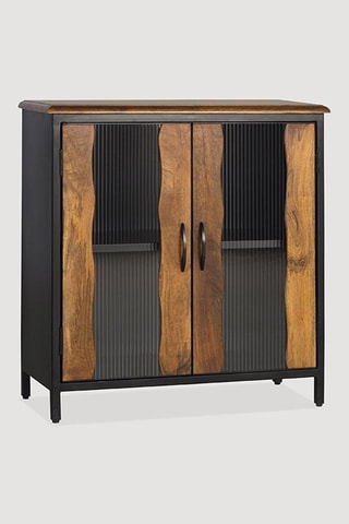 Buffet 2 portes - Noir - Structure en bois de manguier - 87 x 90 x 37