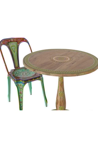 Table - Naturel et vert - En bois de manguier - 76 x 76 x 76 cm