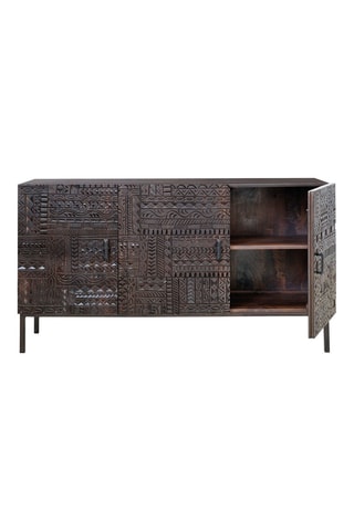 Buffet 3 portes - Naturel et noir - Structure en bois de manguier - 150 x 40 x 85 cm