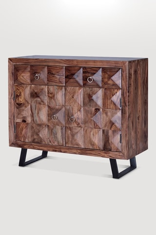 Buffet 2 portes - Naturel et noir - Structure en bois de palissandre - 100 x 40 x 87 cm