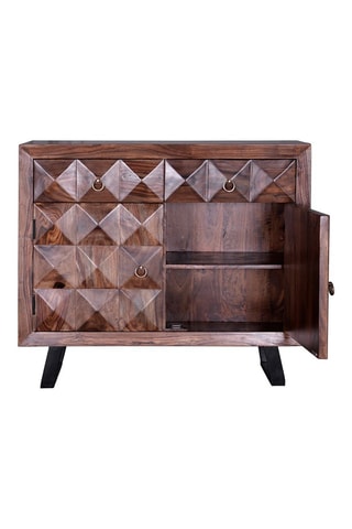Buffet 2 portes - Naturel et noir - Structure en bois de palissandre - 100 x 40 x 87 cm