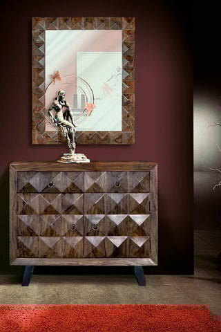 Buffet 2 portes - Naturel et noir - Structure en bois de palissandre - 100 x 40 x 87 cm