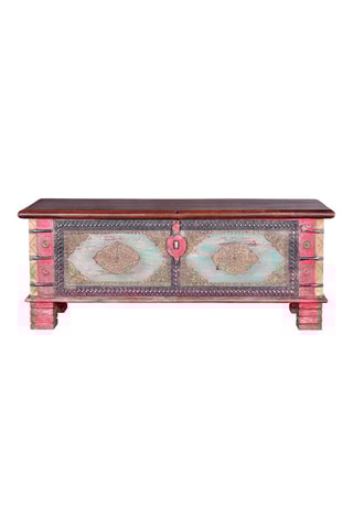 Coffre - Naturel et rose - En bois de manguier et bronze - 116 x 45 x 40 cm