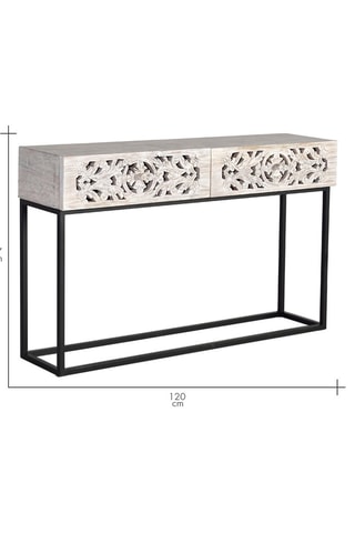 Console 2 tiroirs - Ecru et noir - Tiroirs en bois de manguier - 120 x 30 x 77 cm