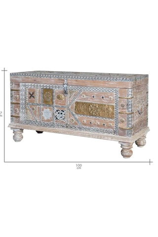 Coffre - Naturel et doré - En bois de manguier et bronze - 100 x 40 x 57 cm