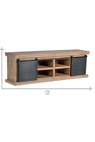 Meuble TV 2 portes - Naturel et noir - Structure en bois de manguier - 170 x 55 x 40 cm