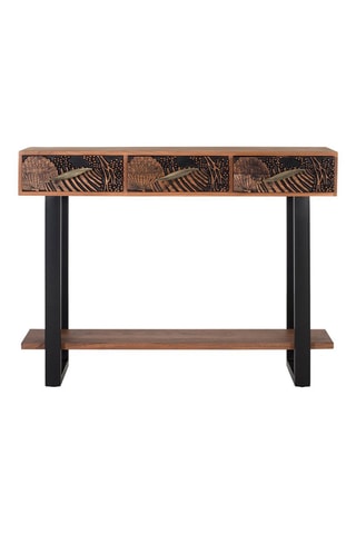 Console 3 tiroirs - Naturel et noir - Acacia massif - 120 x 91 x 35 cm