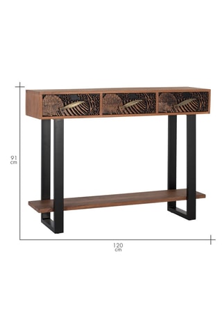 Console 3 tiroirs - Naturel et noir - Acacia massif - 120 x 91 x 35 cm
