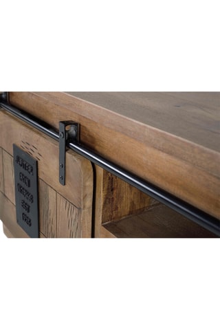 Meuble de TV 2 portes - Naturel et noir - En acacia - 180 x 55 x 50 cm