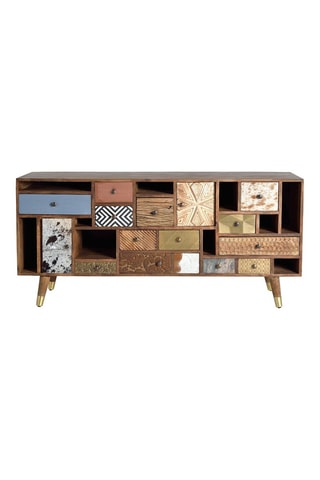 Buffet 11 tiroirs - Naturel - En bois de manguier - 160 x 40 x 76 cm