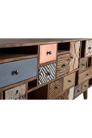 Buffet 11 tiroirs - Naturel - En bois de manguier - 160 x 40 x 76 cm