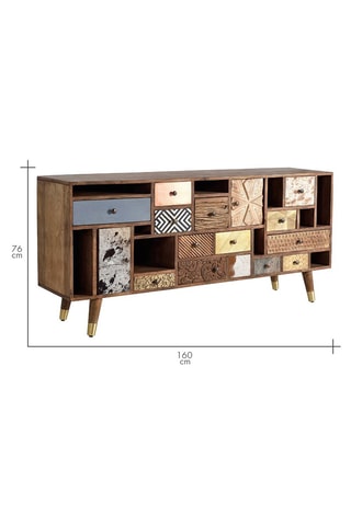 Buffet 11 tiroirs - Naturel - En bois de manguier - 160 x 40 x 76 cm