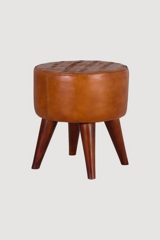 Tabouret en cuir et manguier - 38 x 38 x 42 cm