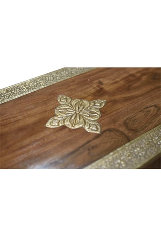 Buffet 3 portes - Naturel et doré - En acacia et céramique - 150 x 90 x 40 cm