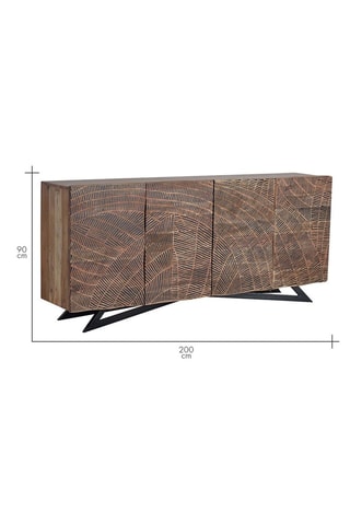 Buffet 4 portes - Naturel et noir - 200 x 40 x 90 cm