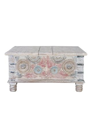 Table basse 2 abattants - Blanc vieilli et naturel - En bois de manguier - 90 x 90 x 45 cm