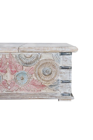 Table basse 2 abattants - Blanc vieilli et naturel - En bois de manguier - 90 x 90 x 45 cm