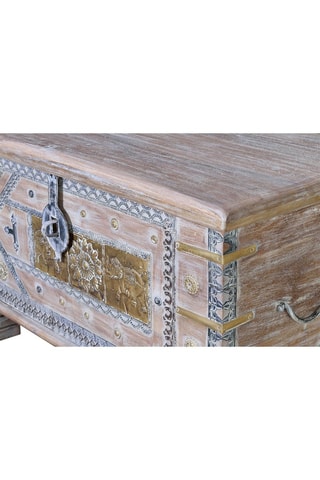 Coffre - Blanc et doré - Structure en bois de manguier et détails en bronze - 80 x 45 x 40 cm