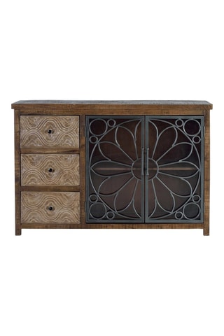 Buffet 2 portes - Noir et marron - Structure en bois de manguier - 140 x 96 x 40 cm