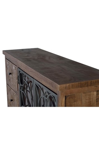 Buffet 2 portes - Noir et marron - Structure en bois de manguier - 140 x 96 x 40 cm