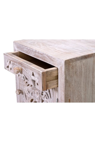 Table de chevet 1 porte - Blanc vieilli - Structure en bois de manguier - 40 x 56 x 35 cm