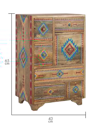 Table de chevet Naturel et multicolore - Bois de manguier - 65 x 43 x 29 cm