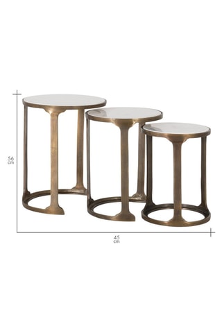 3 tables gigognes - Cuivré et blanc - Plateau en marbre - 45 x 56 x 45 cm