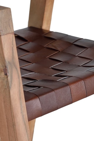 Chaise - Marron et naturel - Structure en bois de manguier et assise et dossier en cuir