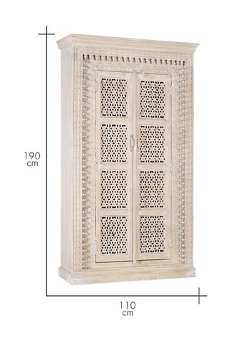 Armoire 2 portes - Blanc décapé - En bois de de manguier massif - 110 x 190 x 40 cm