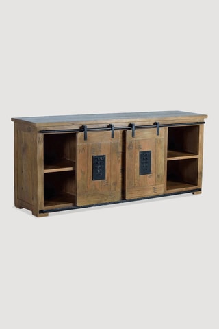 Buffet 2 portes - Naturel et noir - Structure en bois de manguier - 190 x 80 x 45 cm