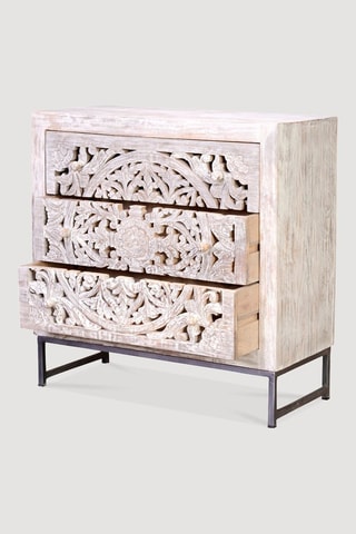 Buffet 3 tiroirs - Blanc vieilli - Structure en bois de manguier - 80 x 35 x 81 cm