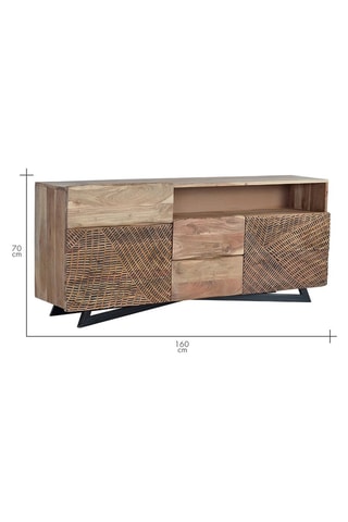 Buffet 2 portes - Naturel et noir - 160 x 80 x 37 cm