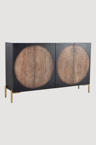 Buffet 4 portes - Noir et naturel - Structure en bois de manguier - 145 x 90 x 40 cm
