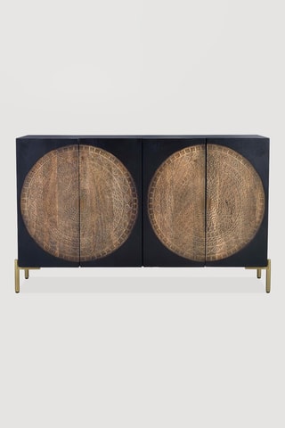 Buffet 4 portes - Noir et naturel - Structure en bois de manguier - 145 x 90 x 40 cm