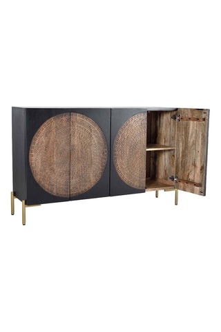Buffet 4 portes - Noir et naturel - Structure en bois de manguier - 145 x 90 x 40 cm