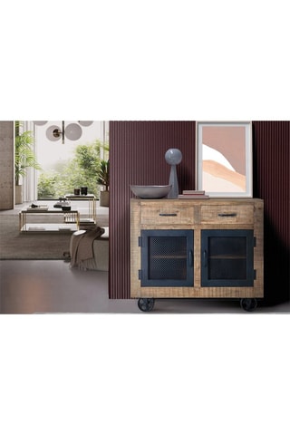 Buffet 2 portes - Naturel et noir - 100 x 85 x 38 cm