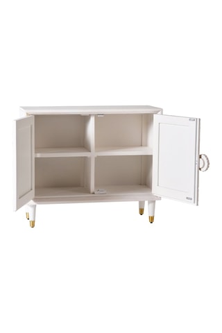 Buffet 2 portes - Naturel et blanc - Structure en bois de manguier - 90 x 76 x 35 cm