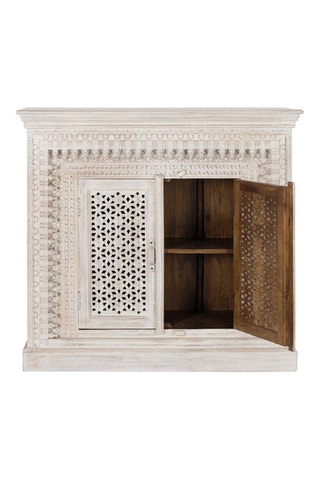 Buffet 2 portes - Blanc - Bois de manguier - 110 x 100 x 40 cm