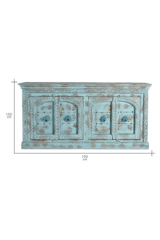 Buffet 4 portes - Bleu et naturel - En bois de manguier - 190 x 45 x 100 cm