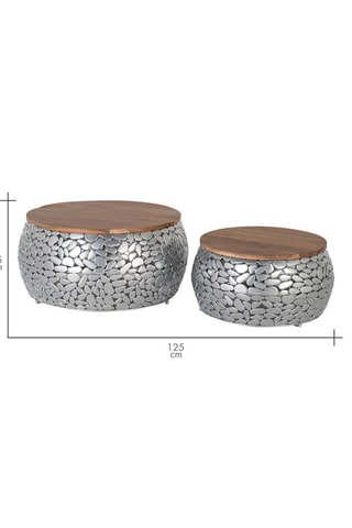 2 tables basses - Naturel et argenté - Plateau en bois de manguier - 55 x 30 / 70 x 35 cm