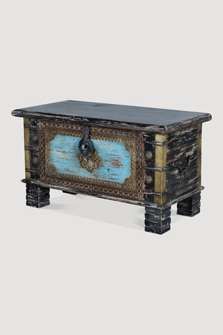 Coffre - Naturel et doré - Structure en bois de manguier et détails en bronze - 80 x 45 x 40 cm