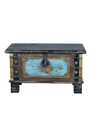 Coffre - Naturel et doré - Structure en bois de manguier et détails en bronze - 80 x 45 x 40 cm