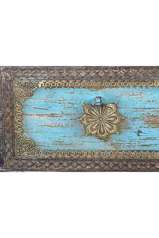 Coffre - Naturel et doré - Structure en bois de manguier et détails en bronze - 80 x 45 x 40 cm