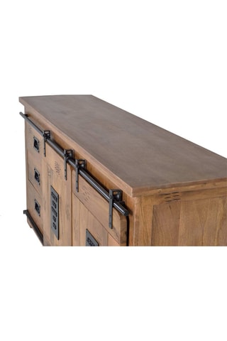 Buffet 2 portes - Naturel et noir - Structure en bois de manguier - 165 x 80 x 45 cm