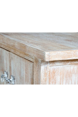 Meuble TV 4 portes - Blanc - Structure en bois de manguier - 230 x 50 x 44 cm