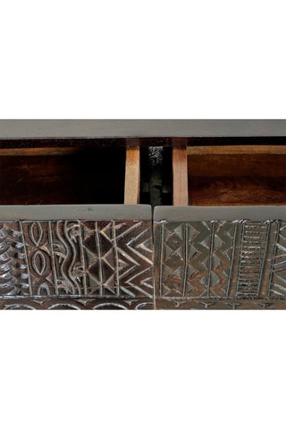Console 2 tiroirs - Naturel et noir - Structure en bois de manguier - 120 x 76 x 30 cm