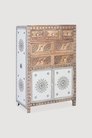 Buffet 2 portes - Marron et blanc - En bois de manguier - 122 x 80 x 40 cm