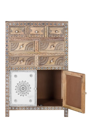 Buffet 2 portes - Marron et blanc - En bois de manguier - 122 x 80 x 40 cm